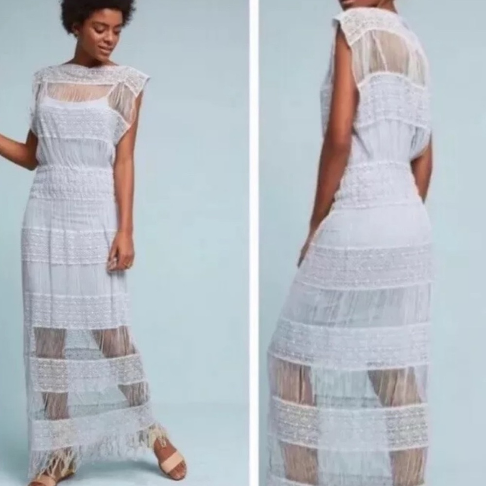 Callahan Anthropologie light grey dress